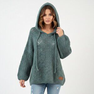 POL Hoodie Sweater Womens M Knit Pullover Soft Green Wool Blend Y2K Cottagecore